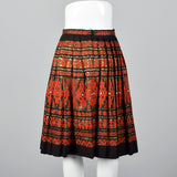 1950s Pleated Black Skirt with Red and Metallic Embroidery