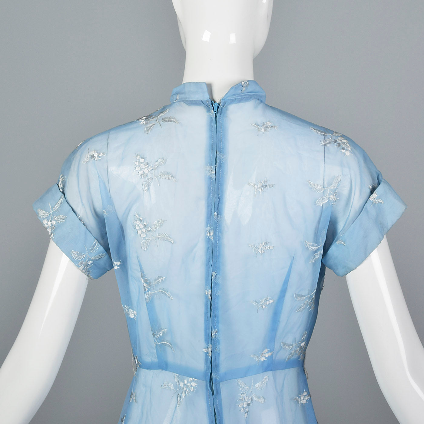 1950s Sheer Blue Fit and Flare Dress