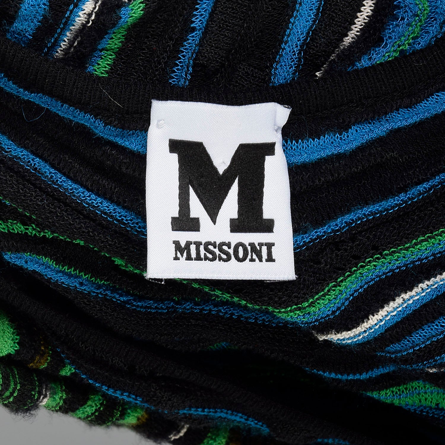 Medium M Missoni Green Knit Dress Blue Striped Long Sleeve