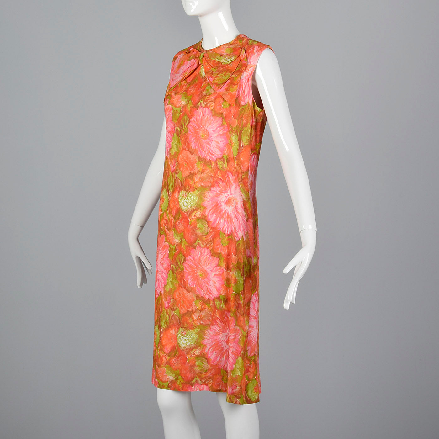 1960s Pink and Orange Floral Shift Dress