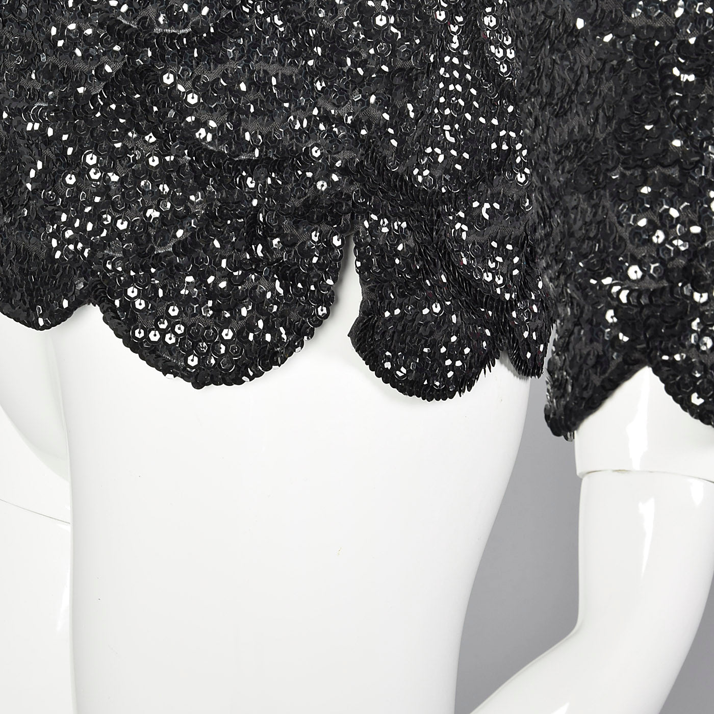1960s Black Sequin Top with Scalloped Hem