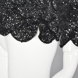 1960s Black Sequin Top with Scalloped Hem