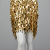 1980s Gold Silk Dress with Dangling Sequin Fringe