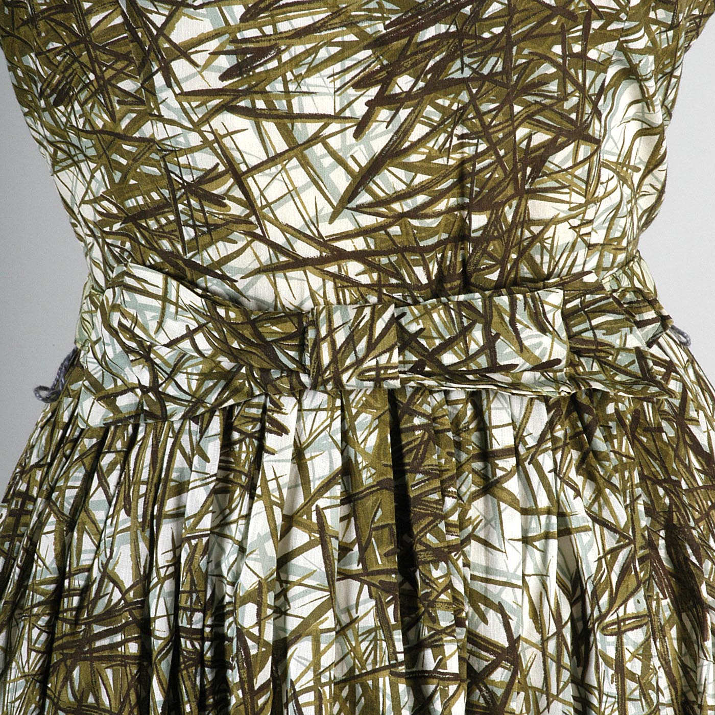 1950s Day Dress with Green and Blue Print