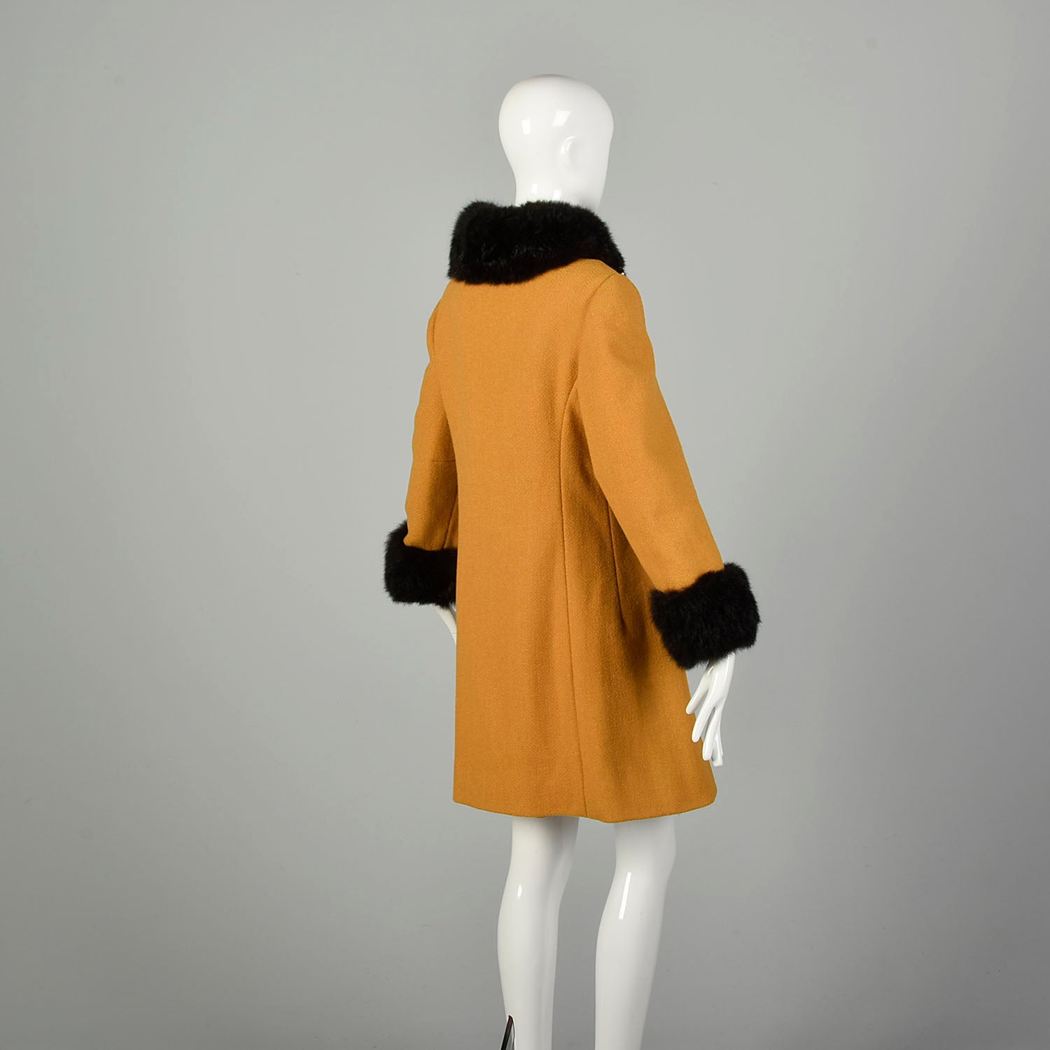 Small 1960s Coat Mustard Mod Military Double Breasted Real Fur Winter