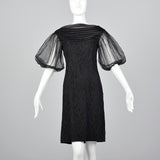1960s Lace Overlay Shift Dress with Sheer Poof Sleeves