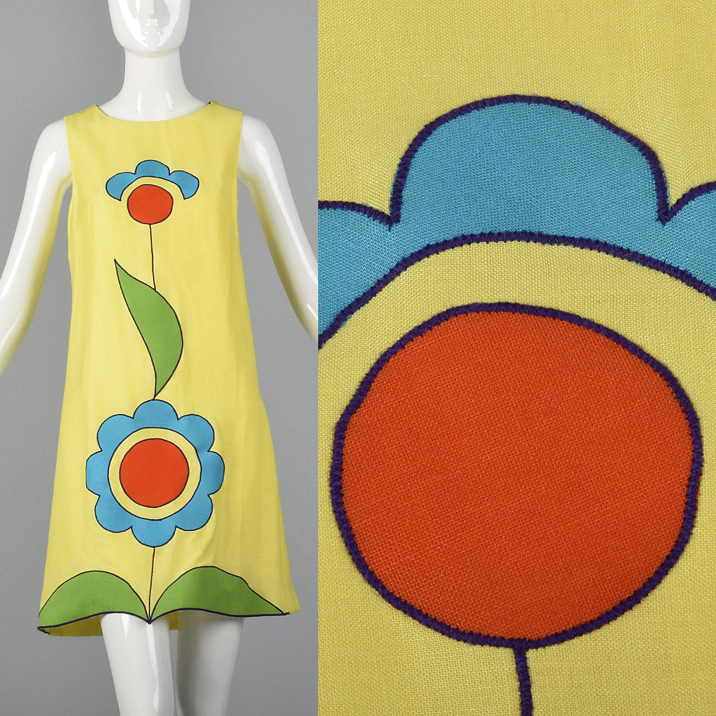 1960s Deadstock Yellow Dress with Mod Flowers