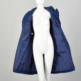 Small 1960s Coat Blue Mod Wool Tweed Double Breasted Winter Outerwear