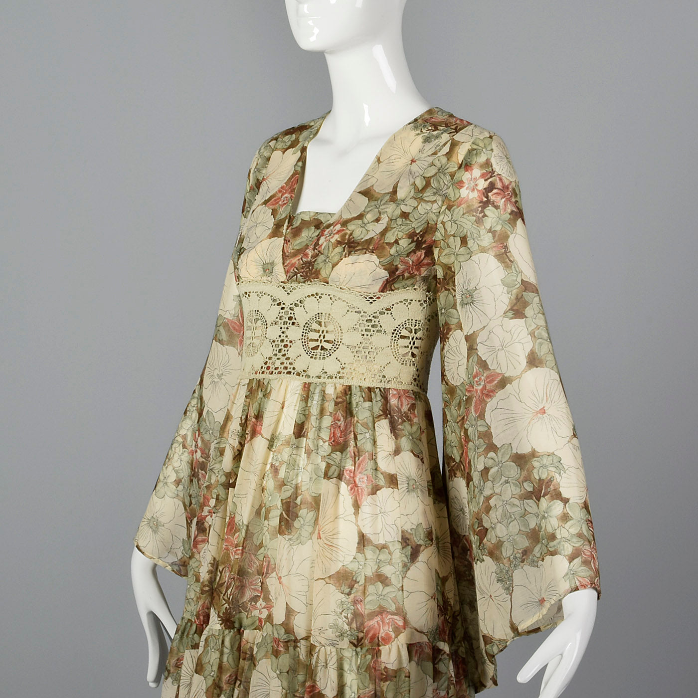 1970s Gunne Sax Brown Floral Maxi Dress