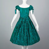 1950s Flocked Polkadot Party Dress