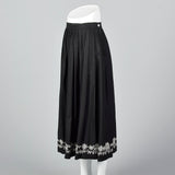 1990s Anne Klein A Line Black Skirt with Embroidered Border
