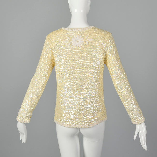 1960s Cardigan with Sequins and Woven Ribbon Design