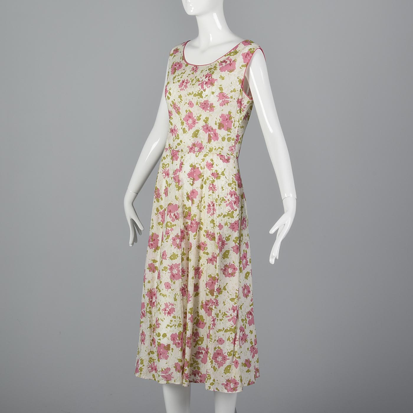 1930s Floral Cotton Slip On Dress with Rhinestone Detail