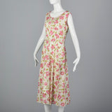 1930s Floral Cotton Slip On Dress with Rhinestone Detail