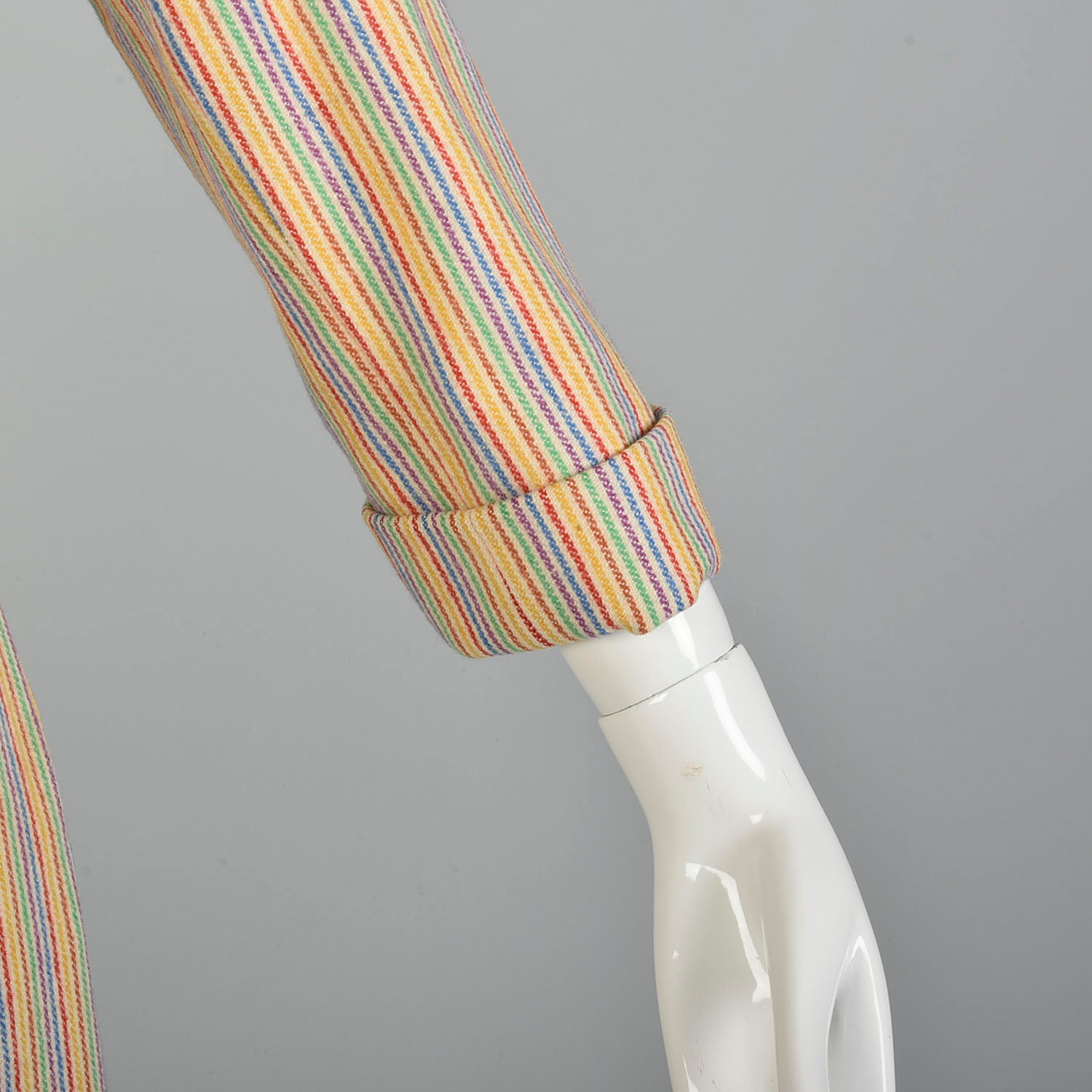 Large 1970s Pauline Trigere Bolero Jacket Skirt Set Rainbow Stripe Skirt Suit