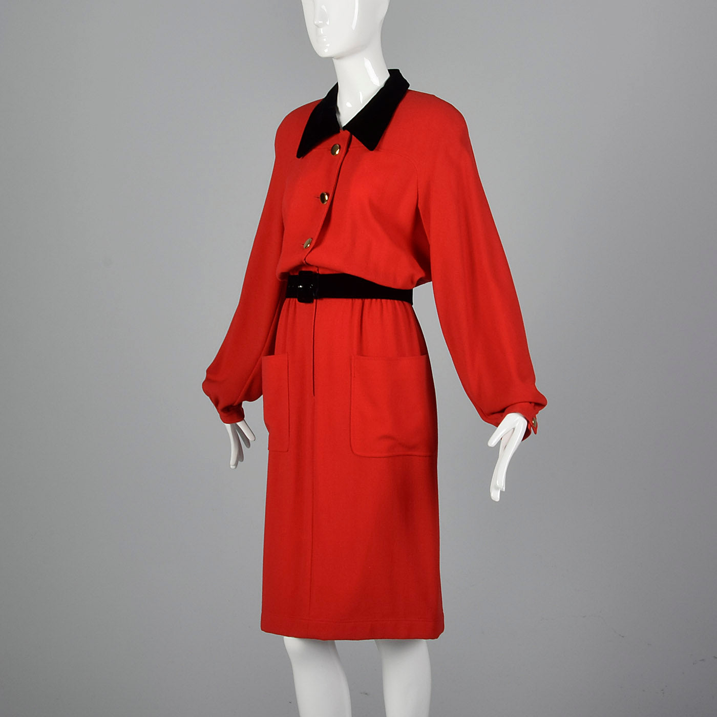 1980s Valentino Boutique Red Dress with Black Trim