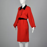 1980s Valentino Boutique Red Dress with Black Trim