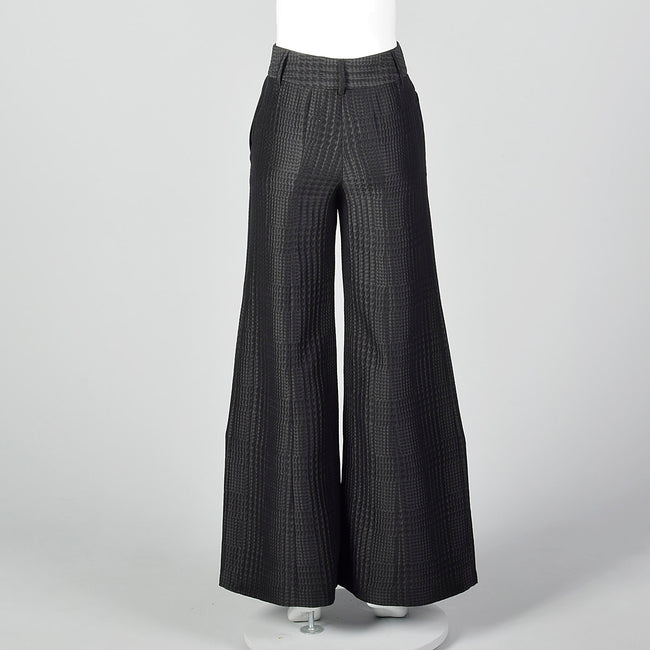 1990s Giorgio Armani Wide Leg Pants in Black on Black Houndstooth