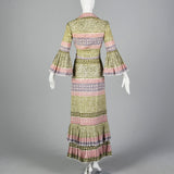 1970s Victor Costa I. Magnin Tie Waist Crop Top and Maxi Skirt