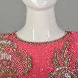 XXL 1980s Pink Formal Dress Silk Beaded Drop Waist