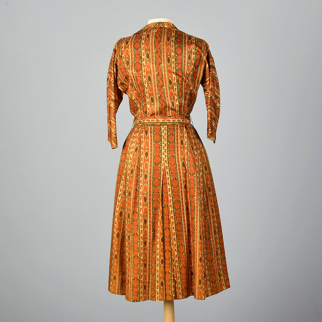 1960s Orange and Green Shirtwaist Dress