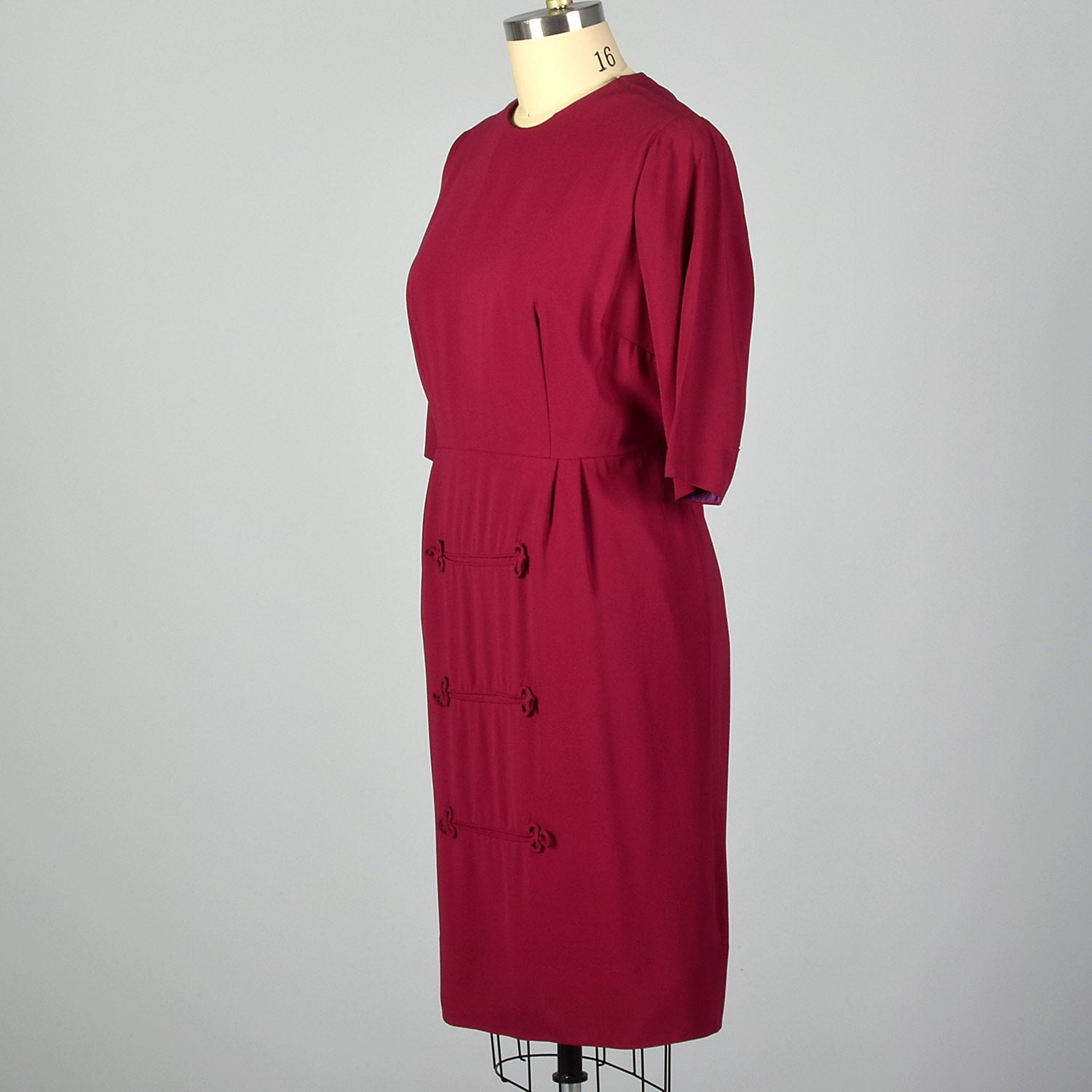 XL 1950s Magenta Dress with Piping Detail