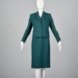 1960s Three Piece Skirt Suit with Matching Winter Coat in Green & Blue Wool