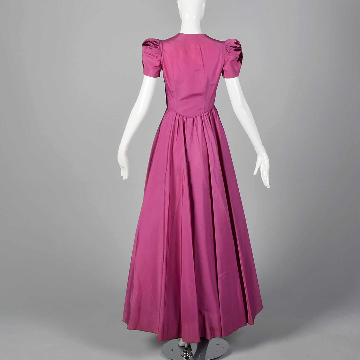 1940s Pink Taffeta Gown with Velvet Applique