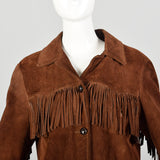 Small 1960s Brown Suede Western Jacket Hippie Boho Leather Car Coat