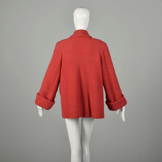 Medium 1950s Coat Red Wide Cuff Boucle Wool Rockabilly Swing Jacket