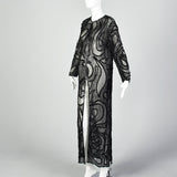 Stunning Bob Mackie Sheer Black Beaded Silk Maxi Jacket