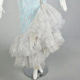 Small 1980s Blue Silver Sleeveless Layered Lace Asymmetric Calypso Mermaid Prom Dress