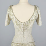 1960s Hand Knit Silver Beaded Dress with Fringe Detail