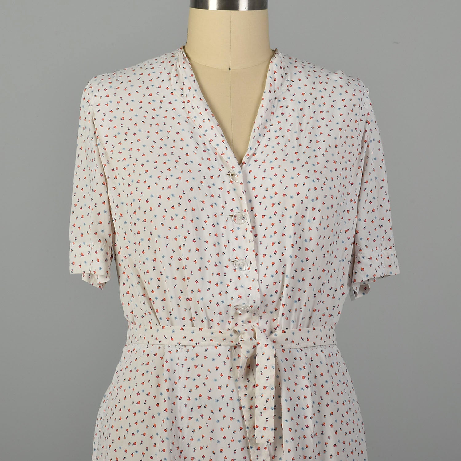 XL 1940s Shirtwaist Day Dress Floral Short Sleeve Summer Volup Cold Rayon