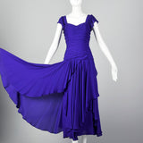 1980s Purple Gown with Ruched Bodice and Flutter Cap Sleeves