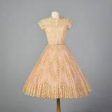 1950s Pink Lace Pleated Wedding Dress