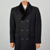 Large 1970s Coat Charcoal Black Faux Fur Double Breasted Winter