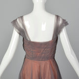 1950s Gray and Pink Mesh Dress with Faux Flower Bust