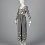 1970s Saks Fifth Avenue Gray Wool Dress with Embroidery