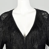 Large 1990s Escada Black Fringe Jacket Goth Sheer Lace Cardigan
