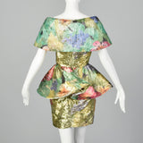 XS 1980s Floral Metallic Peplum Dress