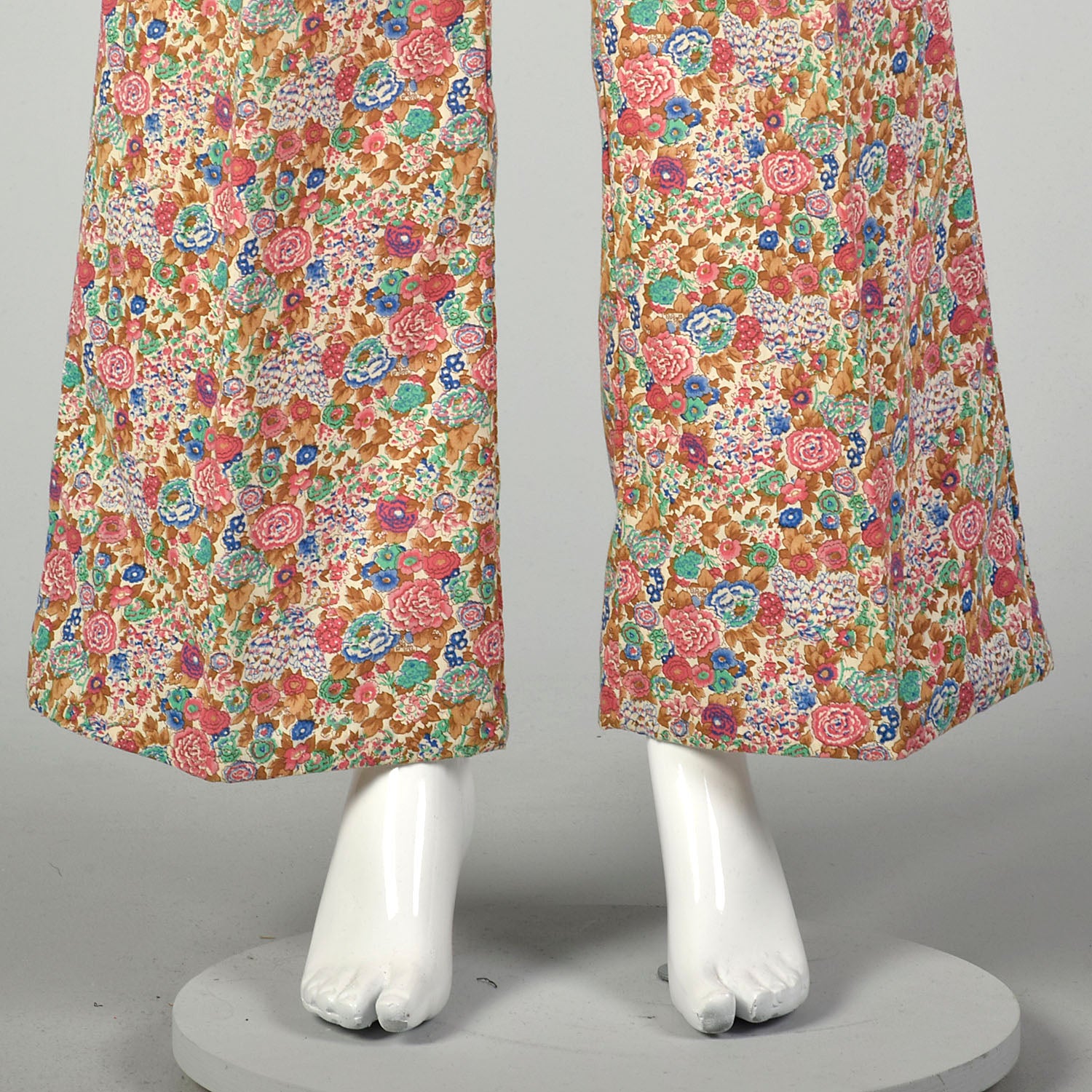 XS 1970s Pants Flower Print Bohemian Hippie Wide Leg Bell Bottoms