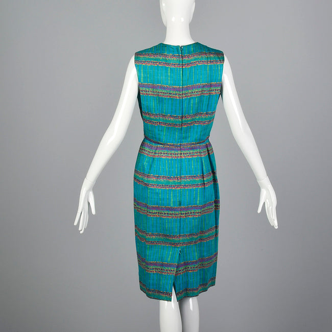 1950s Teal Print Dress