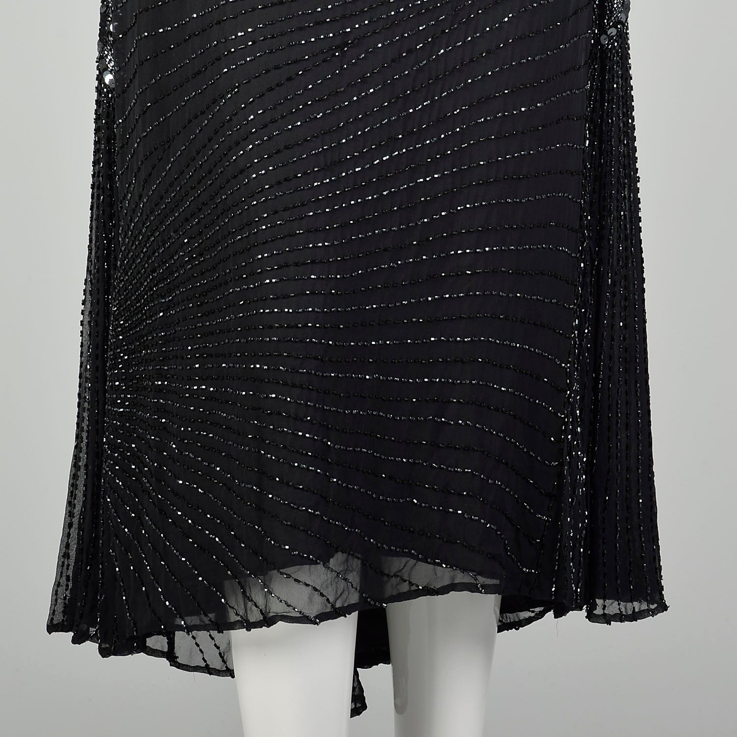 Medium 1980s Black Silk Beaded Dress Cocktail Party Keyhole Back