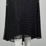 Medium 1980s Black Silk Beaded Dress Cocktail Party Keyhole Back