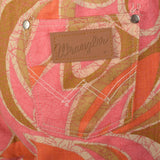 1970s Wrangler Pink and Orange Abstract Print Bellbottoms