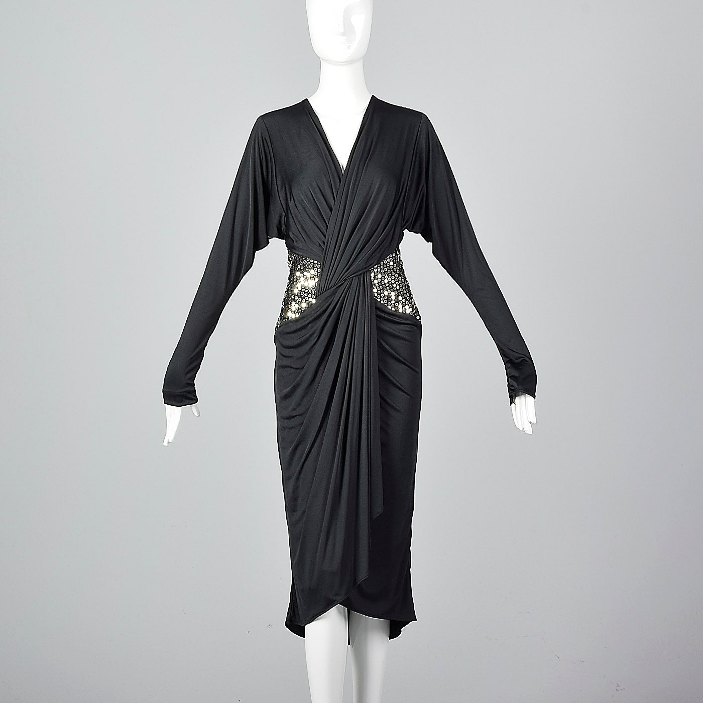 1980s Tadashi I. Magnin Sequin and Draped Dress