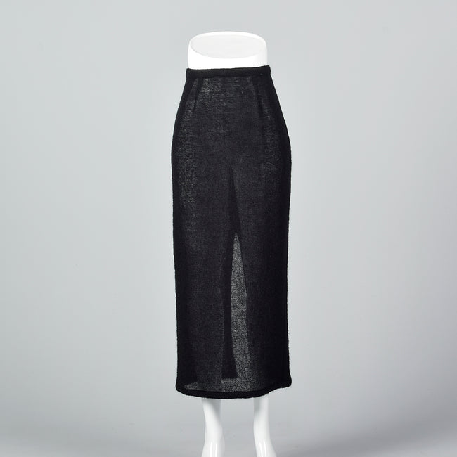 1990s Sheer Knit Wool Pencil Skirt