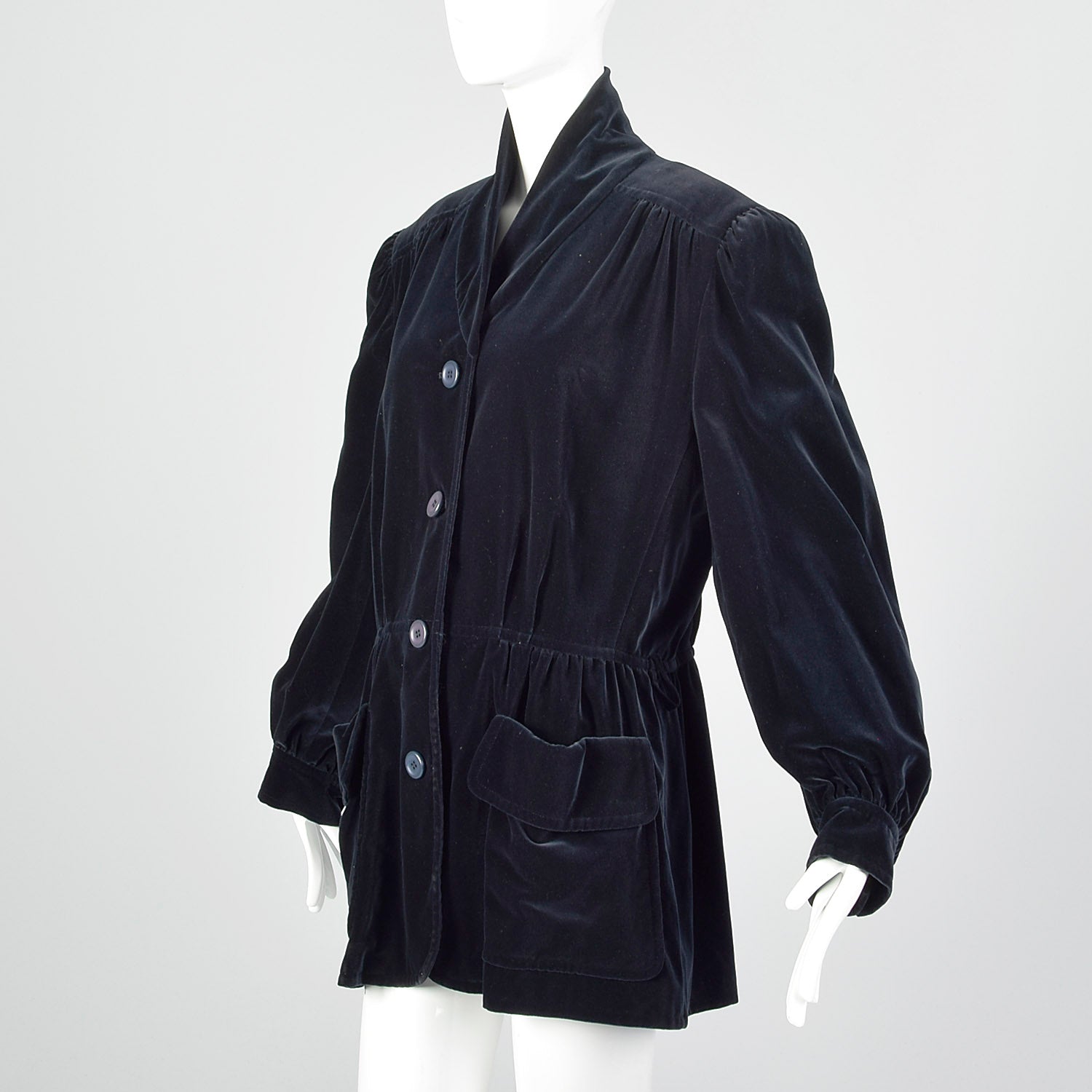 XL Escada 1980s Navy Blue Velvet Parka Coat
