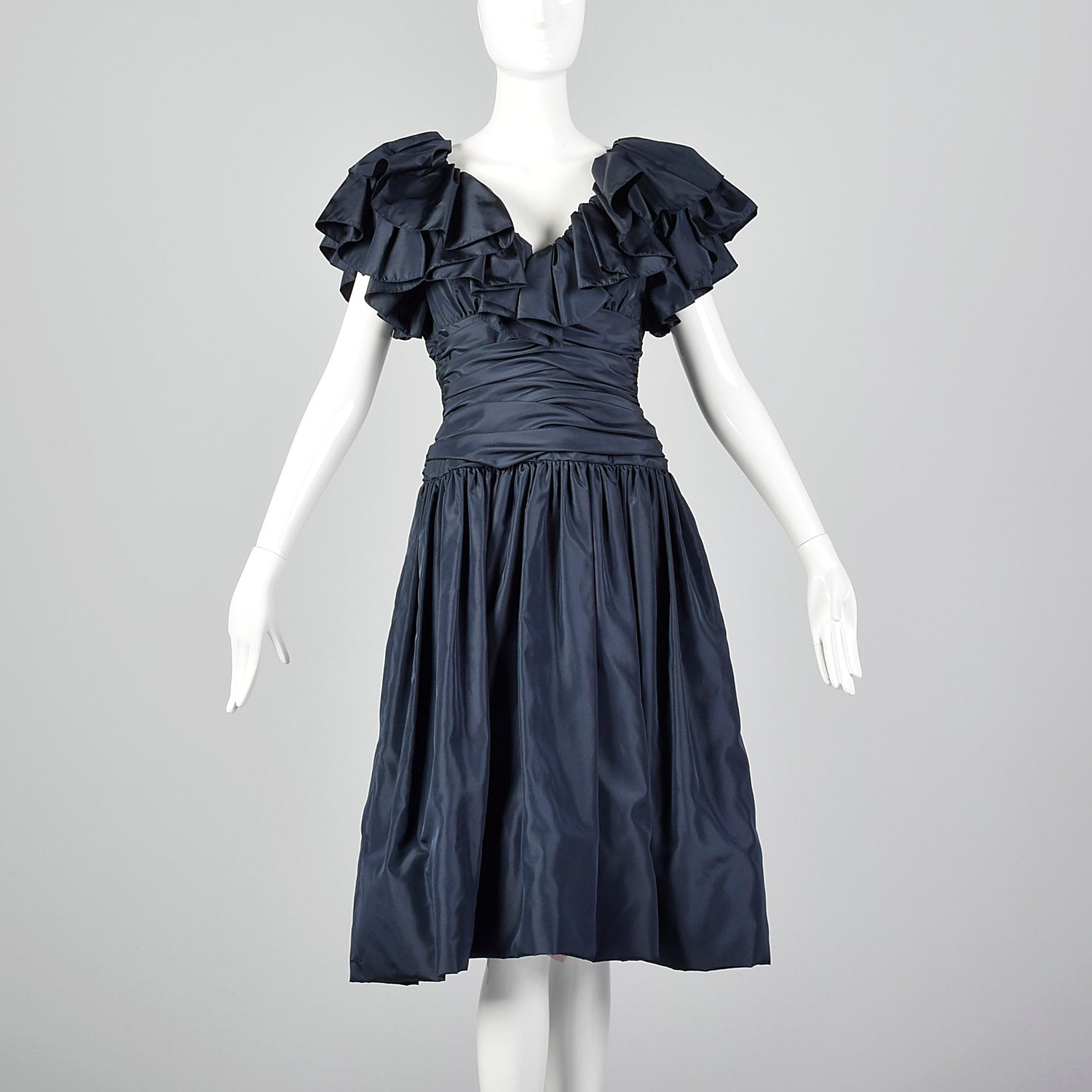 1980s Morton Myles Navy Party Dress